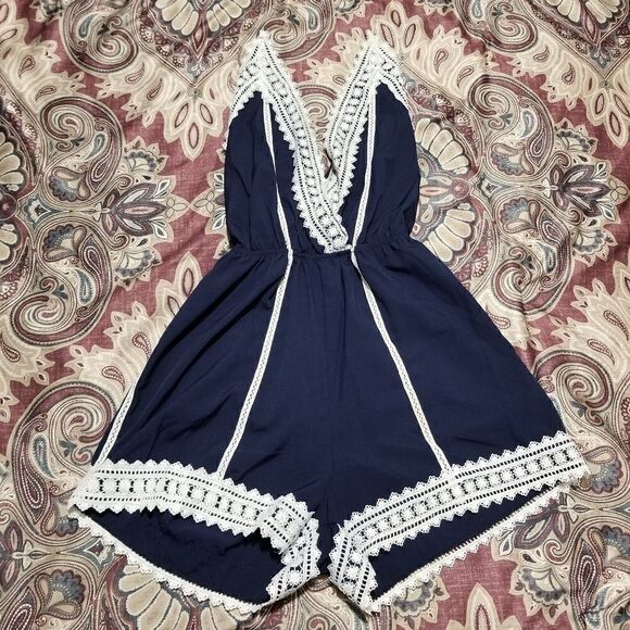 Blue lace Romper    - Picture 1 of 3